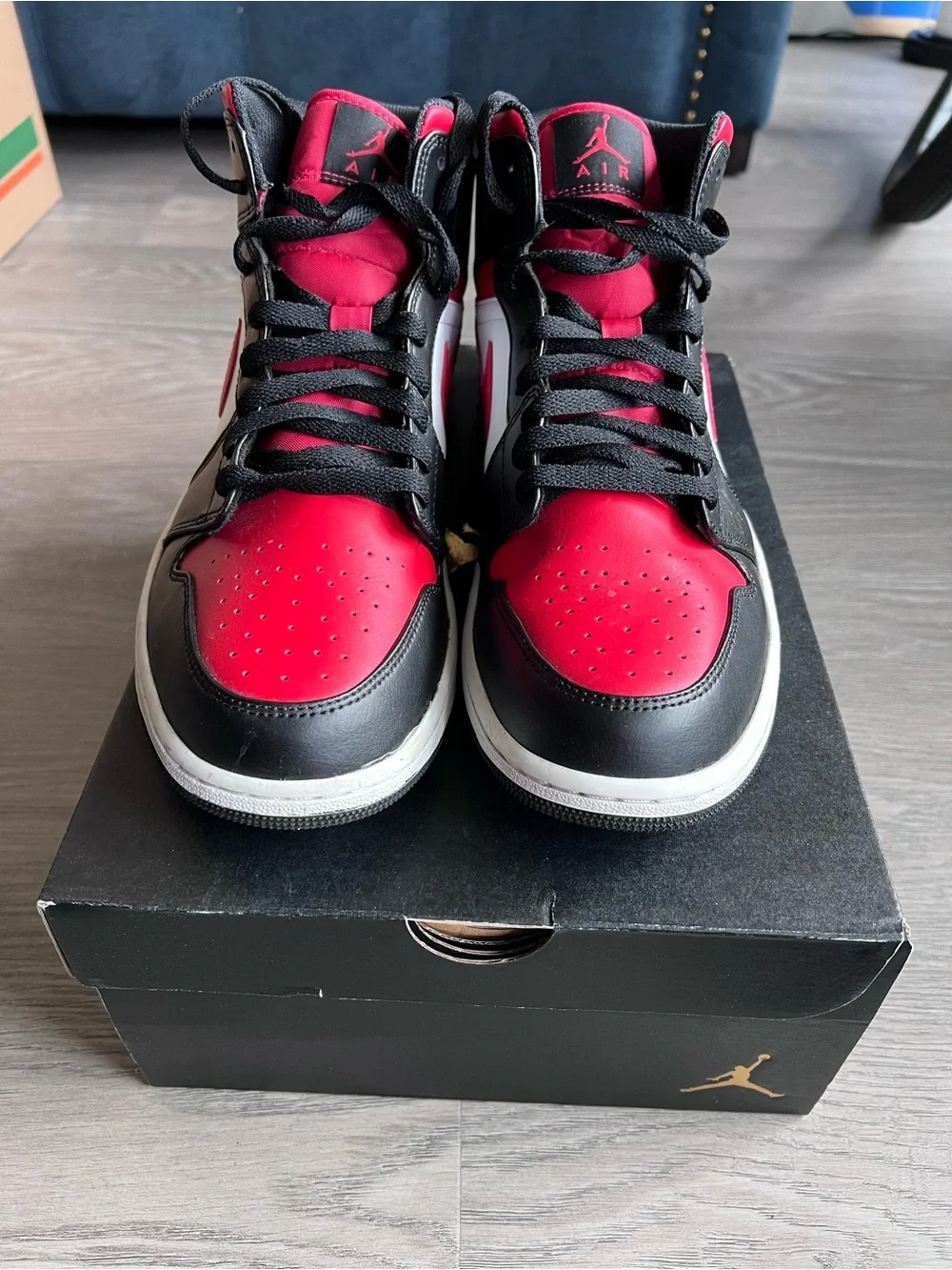Jordan 1’s Mid Sneakers - Red, Black & White